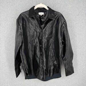 Bohme Womens Faux Leather Shirt Jacket Size M Black Croc Button Up Shacket EUC